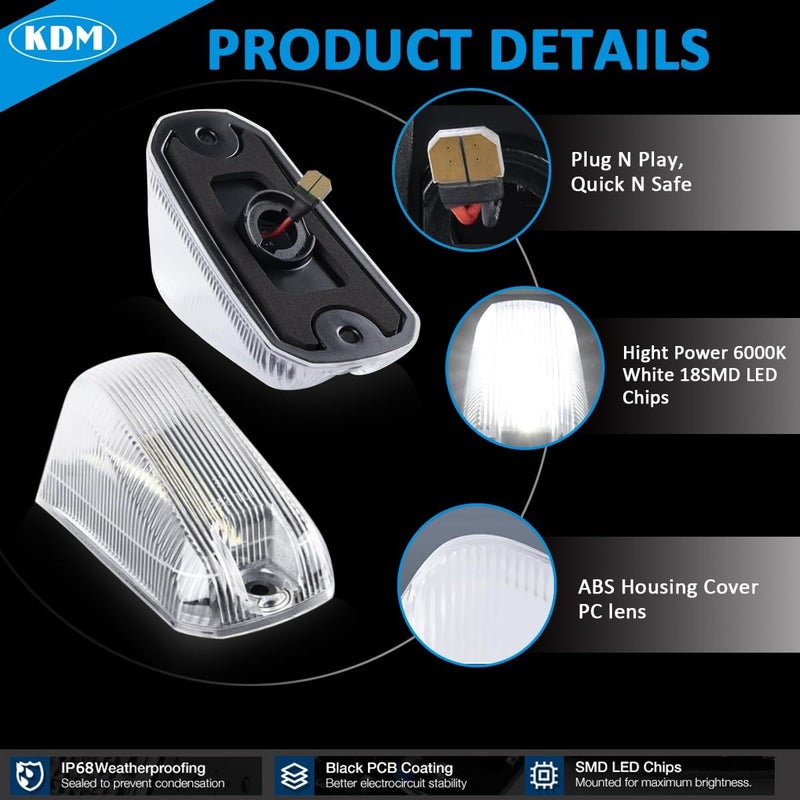 KDM Clear Lens Led Cab Roof Top Marker Lights assembly Fit for 2014-2023 Dodge Ram ProMaster 1500 2500 3500 Pick up Truck Van,Mounted Running Clearance Lamp Bright White,5Pack - Image 3